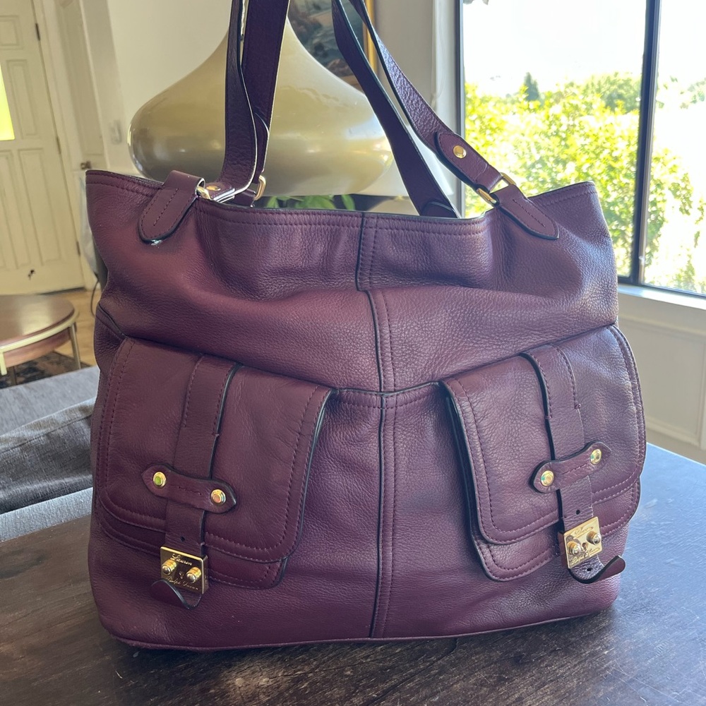 Large Elegant Ralph Lauren Plum Leather Tote Bag